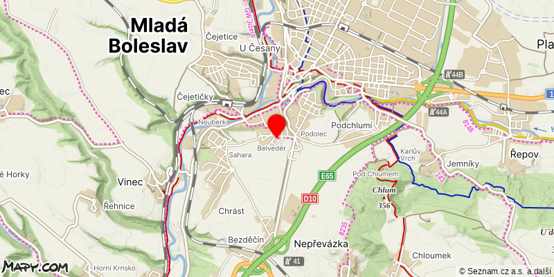 Mapa k akci Mladoboleslavská padesátka – k prvnímu českému letadlu Metoděje Vlacha