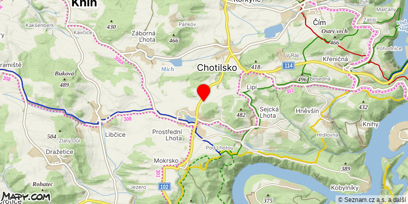 Mapa k akci DRAKIÁDA v Prostřední Lhotě